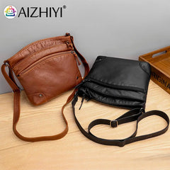 Soft Leather Multi-pocket Messenger Shoulder Tote Bag Large Capacity