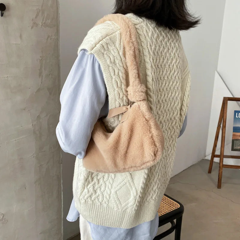 Plush Soft Underarm Bag Women Fluffy Handbag Satchels