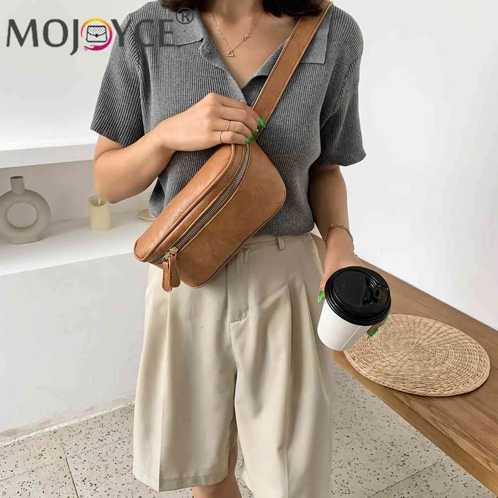 Women's PU Leather Waist Bag Zipper Fanny Phone Belt Bum Pouch