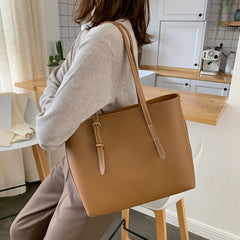 Solid Women PU Leather Shoulder Handbags Large Capacity Tote Clutches