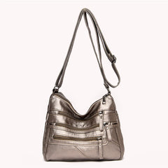 Casual Women PU Crossbody Bag with Multi-zipper Mother Top-handle Handbags