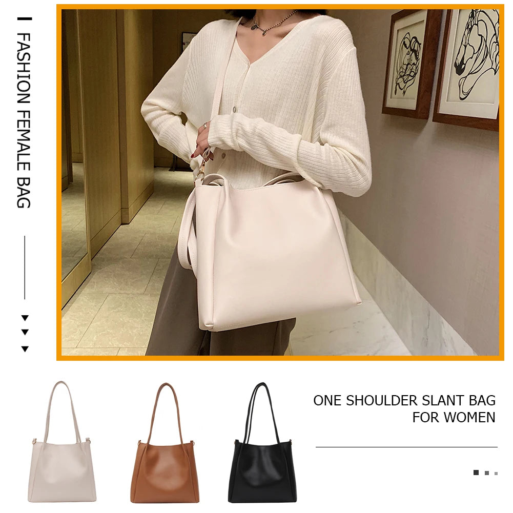 Solid Crossbody Bags Women Large Capacity Totes PU Shoulder Handbag