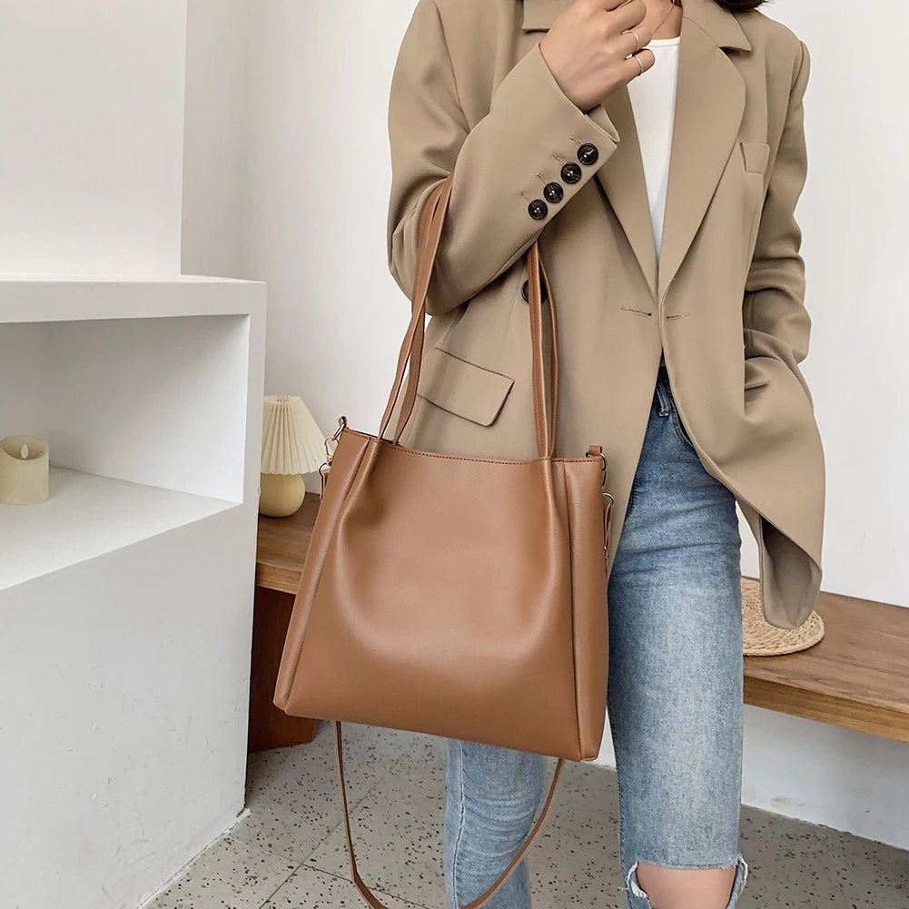 Solid Crossbody Bags Women Large Capacity Totes PU Shoulder Handbag