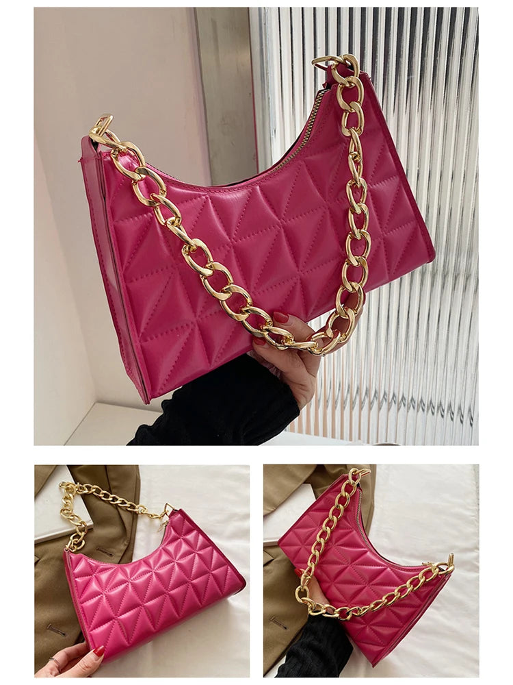 Plaid PU Leather Shoulder Bag Zipper Handbags Casual Texture Shopping Bags