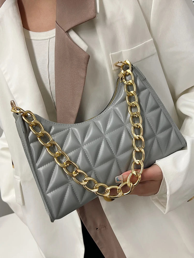 Plaid PU Leather Shoulder Bag Zipper Handbags Casual Texture Shopping Bags