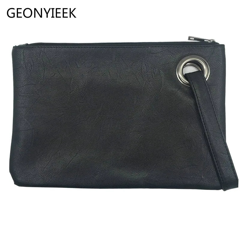 Solid Leather Envelope Clutch Bag for Women Evening Handbag