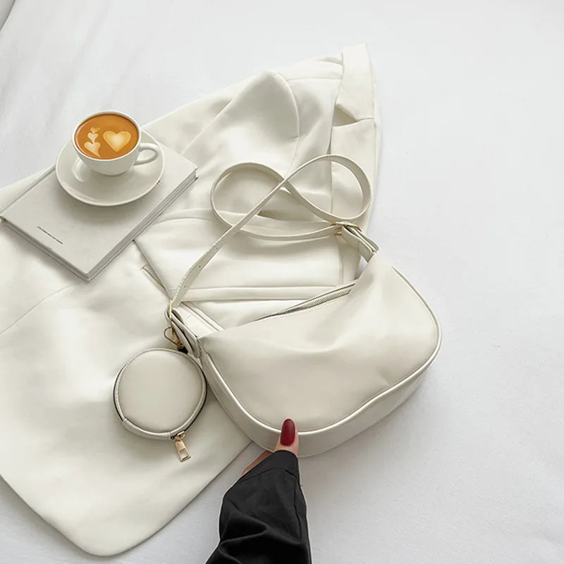 Solid Leather Purses and Handbags For Women Shoulder Crossbody Bags