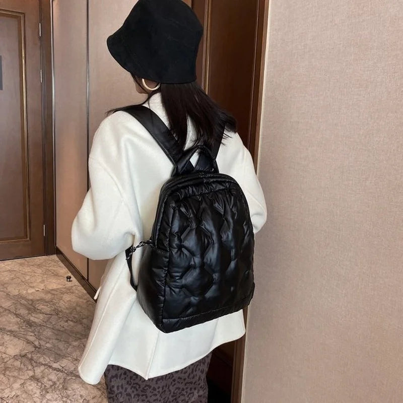 Soft Fluffy Space Cotton Backpack Unisex School Bag Winter Quilted