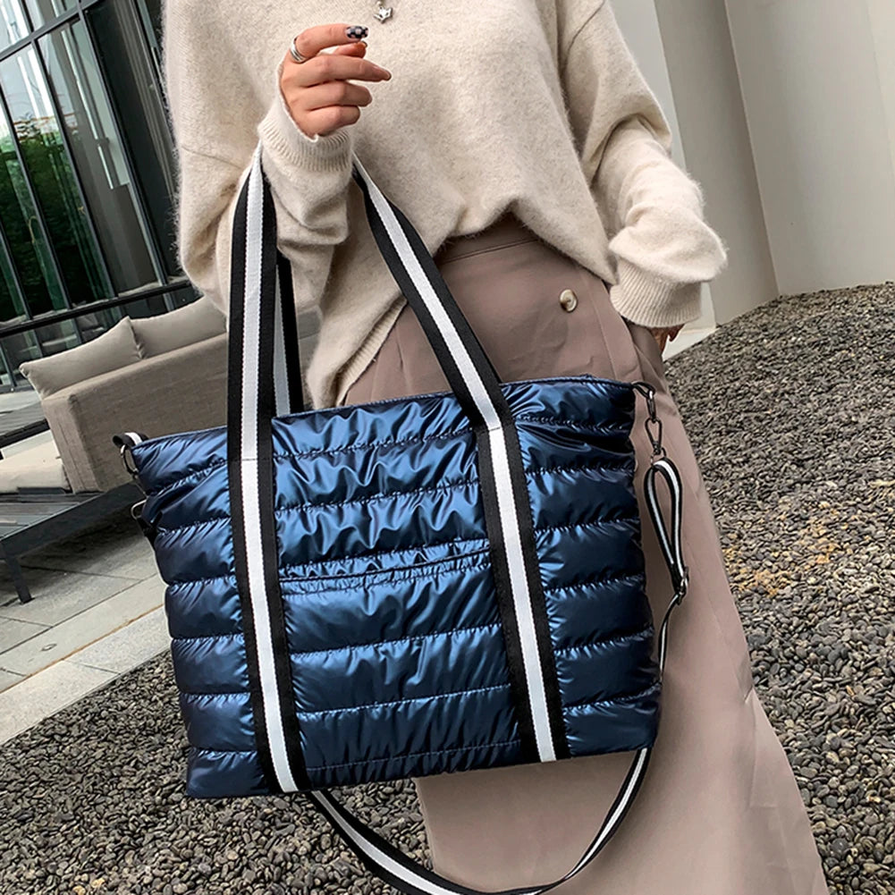 Quilted Shoulder Bag Cartoon Line Handbag Winter Women Shopping Travel Crossbody