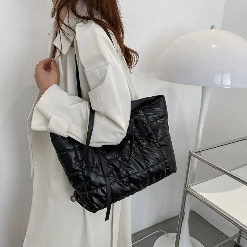 Soft Nylon Ladies Handbags Casual Tote Bags For Women Plaid Top-handle Bag