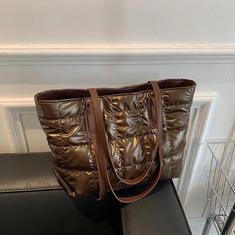 Soft Nylon Ladies Handbags Casual Tote Bags For Women Plaid Top-handle Bag