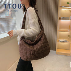 Soft Quilted Crossbody Bag Women Nylon Shoulder Shopper Bag