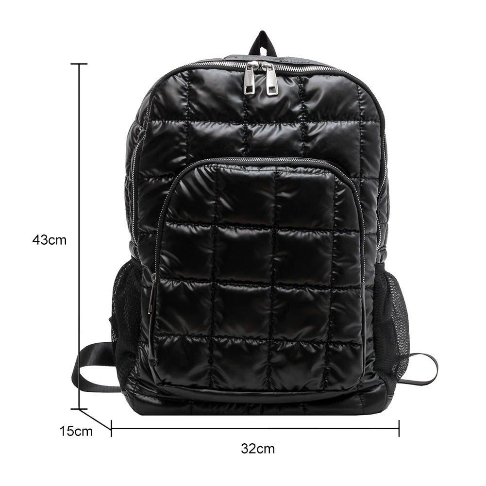 Fluffy Winter Women Backpack Padded School Bag Travel Big Purse Nylon
