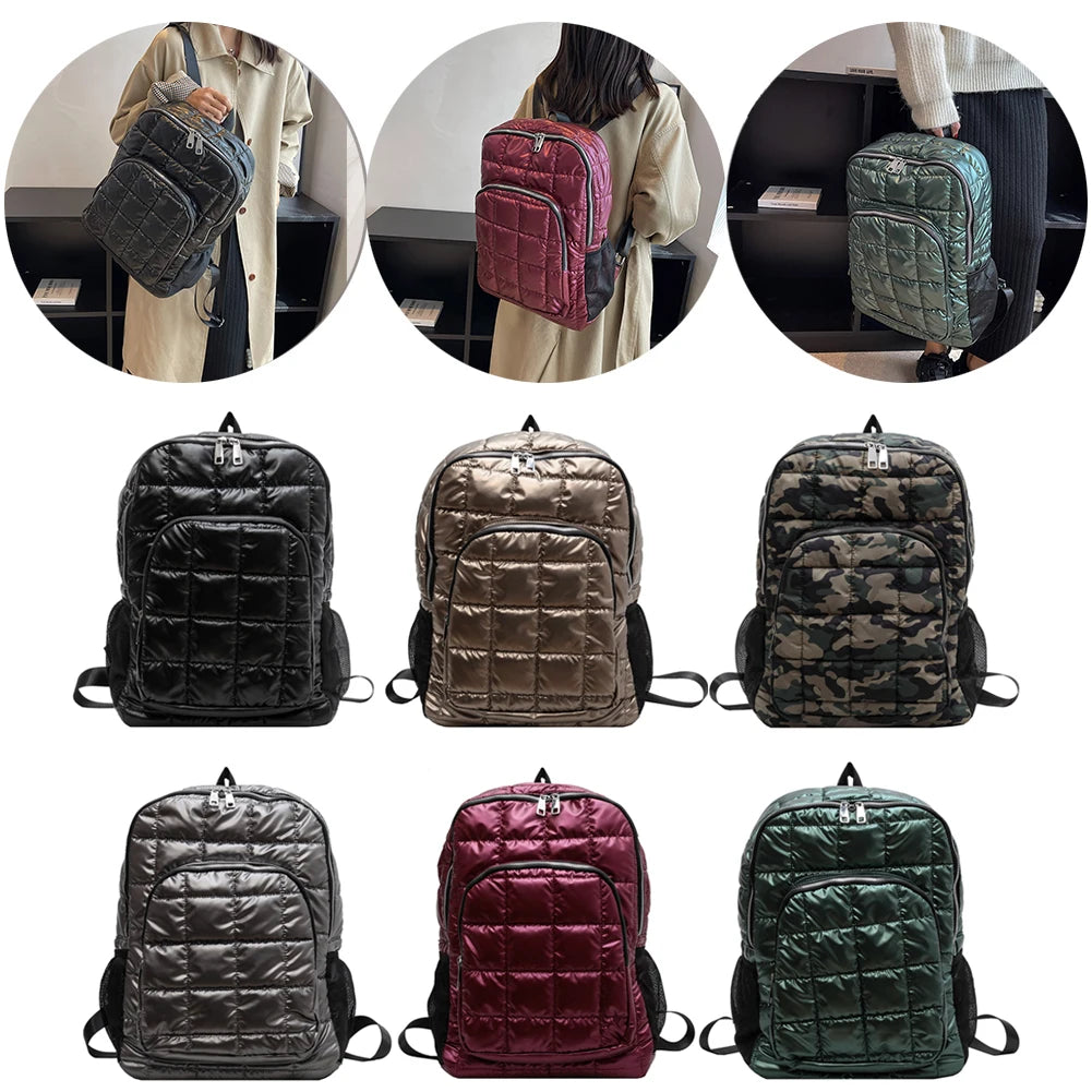 Fluffy Winter Women Backpack Padded School Bag Travel Big Purse Nylon