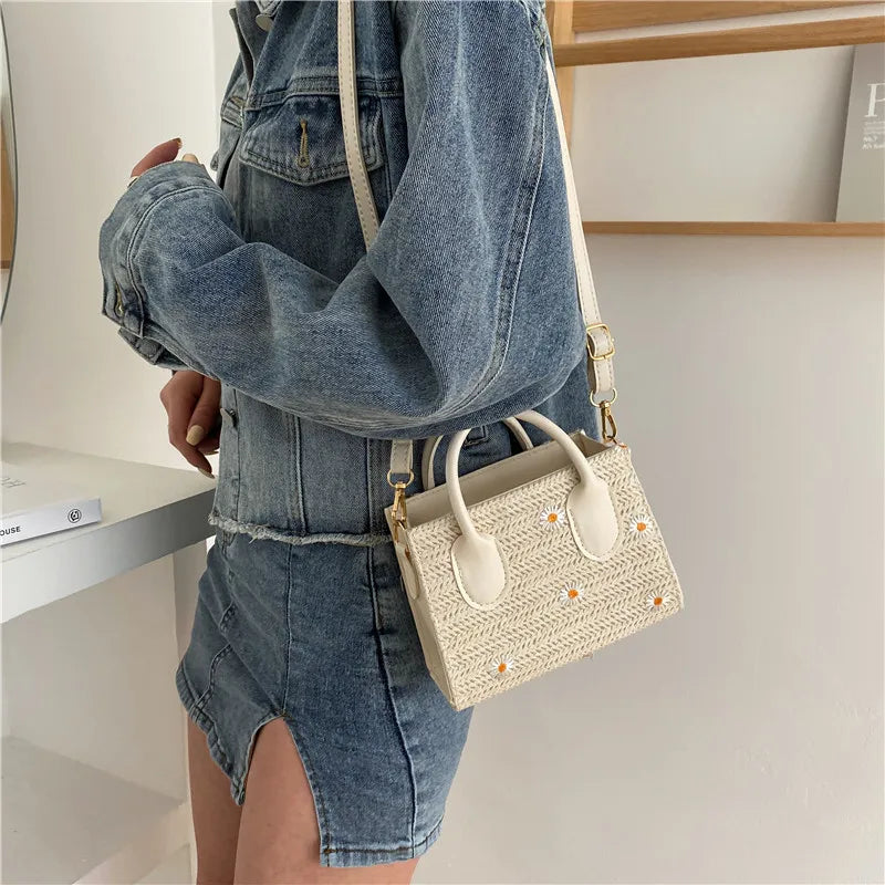 Women's Leather Woven Crossbody Bag Spring Summer Shoulder Handbag