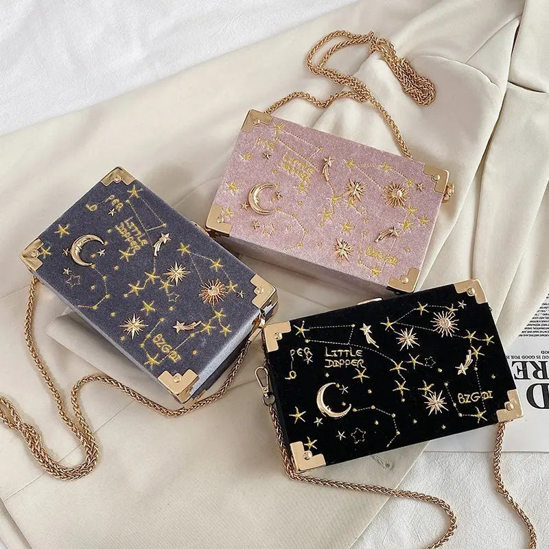 Starry Sky Crossbody Bag Chains Suede Messenger Small Purses Lady Clucthes