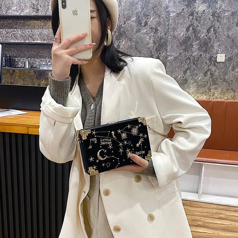 Starry Sky Crossbody Bag Chains Suede Messenger Small Purses Lady Clucthes