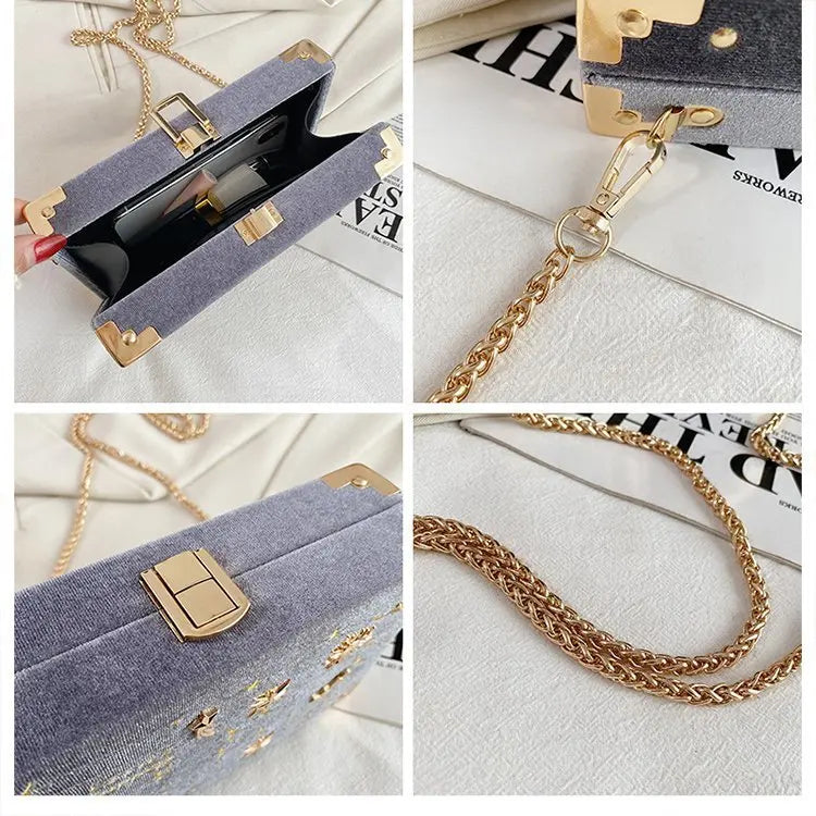 Starry Sky Crossbody Bag Chains Suede Messenger Small Purses Lady Clucthes