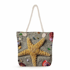 Starfish Print Handbags Thick Rope Tote Bag Summer Shoulder Bag