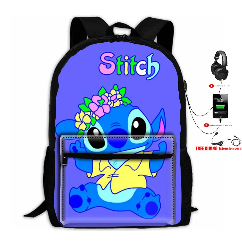 Stitch USB Charging Backpack Water Resistant Laptop Bag