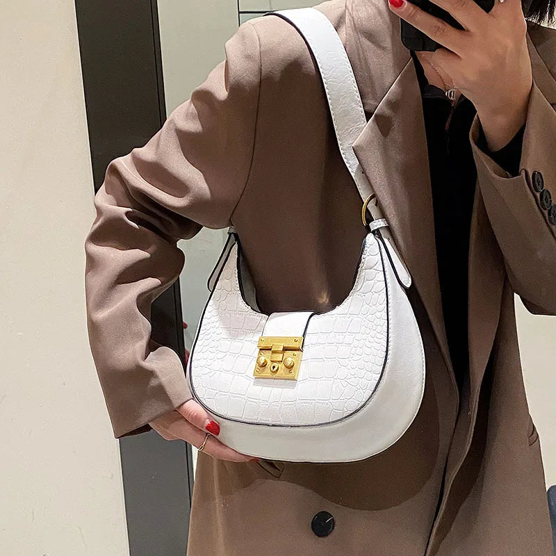 Winter Vintage Stone Pattern Leather Shoulder Side Bag for Women