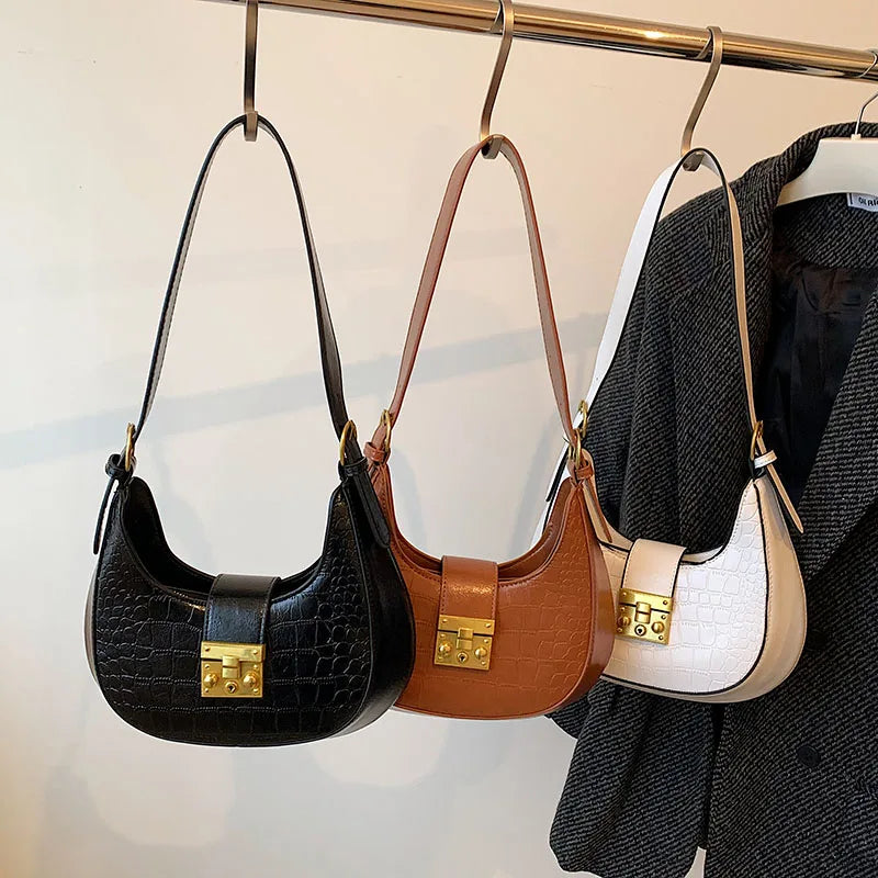 Winter Vintage Stone Pattern Leather Shoulder Side Bag for Women
