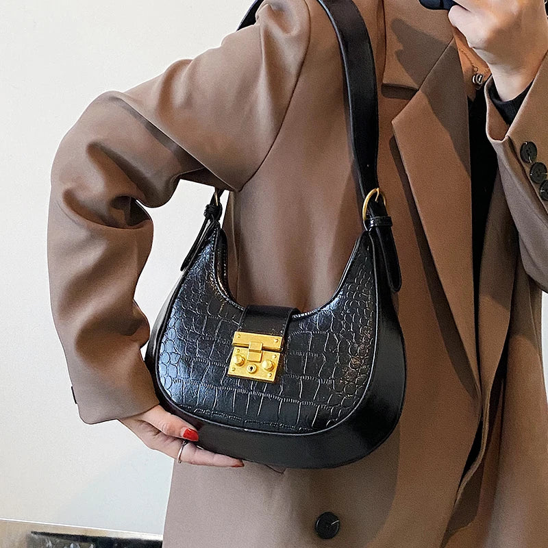 Winter Vintage Stone Pattern Leather Shoulder Side Bag for Women