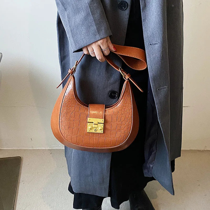 Winter Vintage Stone Pattern Leather Shoulder Side Bag for Women