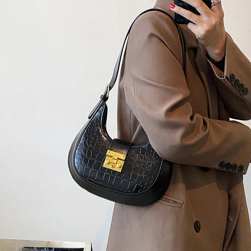 Winter Vintage Stone Pattern Leather Shoulder Side Bag for Women