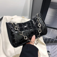 Stone Pattern Leather Women Shoulder Bag Flower Chain Handbag Tote