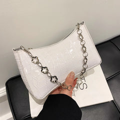 Stone Pattern Leather Women Shoulder Bag Flower Chain Handbag Tote