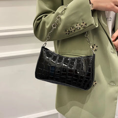 Stone Pattern Leather Women Shoulder Bag Flower Chain Handbag Tote