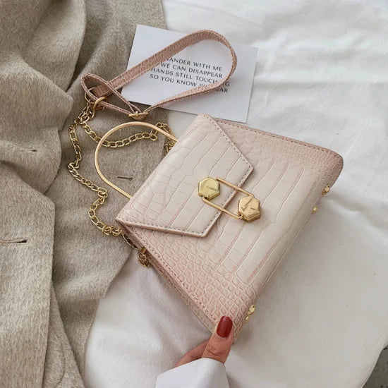 Stone Pattern Crossbody Bag Metal Handle Shoulder Messenger Handbag