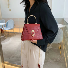 Stone Pattern Crossbody Bag Metal Handle Shoulder Messenger Handbag
