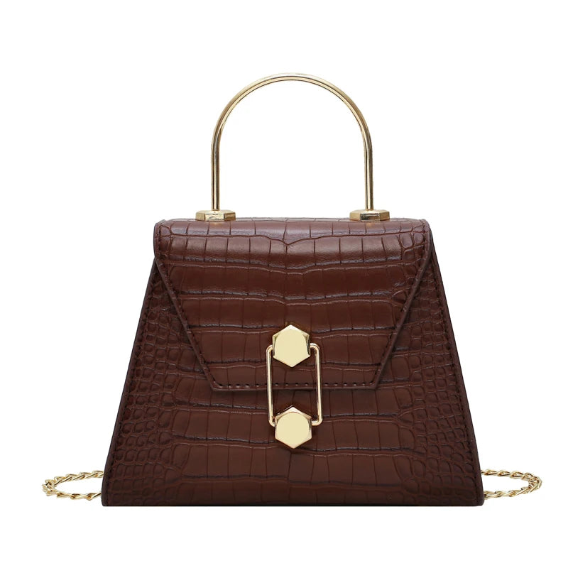 Stone Pattern Crossbody Bag Metal Handle Shoulder Messenger Handbag