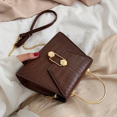 Stone Pattern Crossbody Bag Metal Handle Shoulder Messenger Handbag
