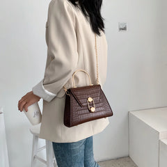 Stone Pattern Crossbody Bag Metal Handle Shoulder Messenger Handbag