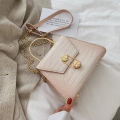 Stone Pattern Crossbody Bag Metal Handle Shoulder Messenger Handbag