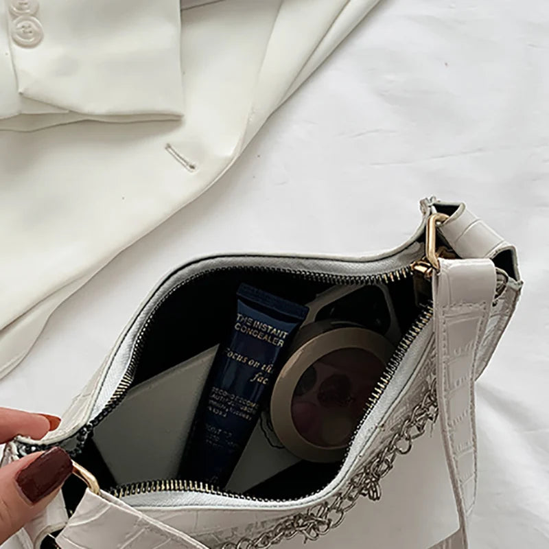 Stone Pattern Shoulder Bags for Women, Butterfly Chains Armpit Handbag