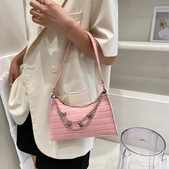 Stone Pattern Shoulder Bags for Women, Butterfly Chains Armpit Handbag