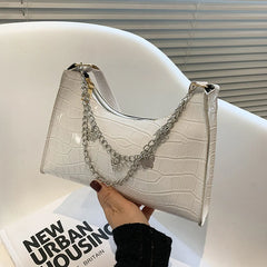 Stone Pattern Shoulder Bags for Women, Butterfly Chains Armpit Handbag
