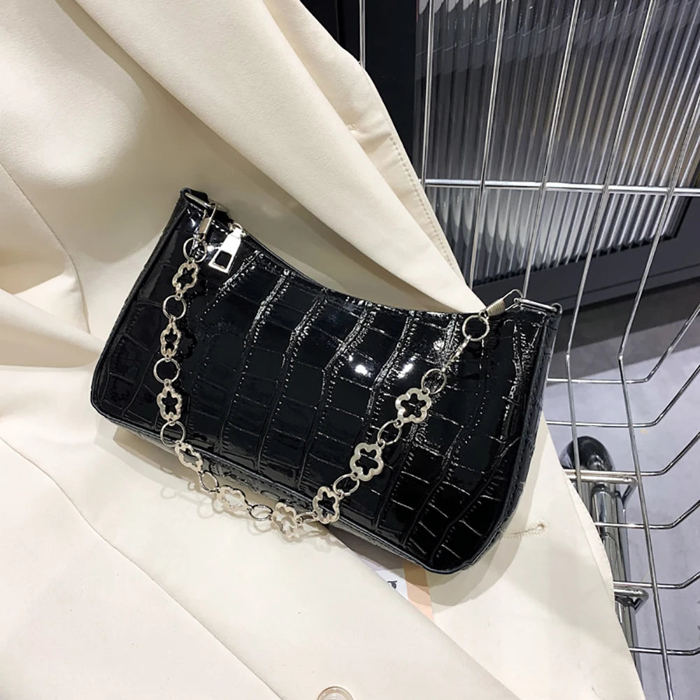 Stone Pattern Shoulder Underarm Bags for Women Retro PU Leather Chain Small Hand