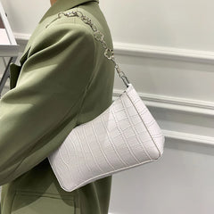 Stone Pattern Shoulder Underarm Bags for Women Retro PU Leather Chain Small Hand