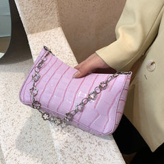 Stone Pattern Shoulder Underarm Bags for Women Retro PU Leather Chain Small Hand