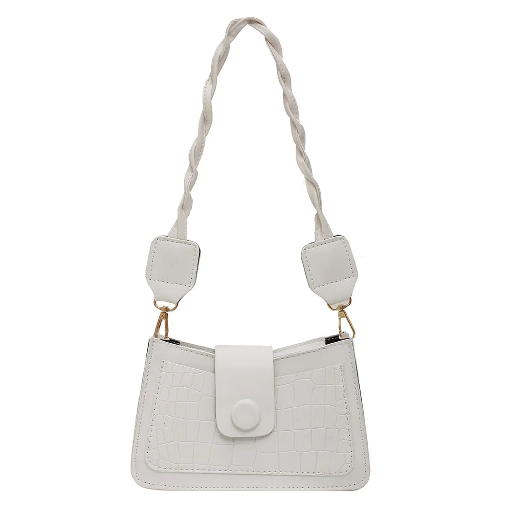 Stone Pattern Women Shoulder Bag PU Retro Woven Strap