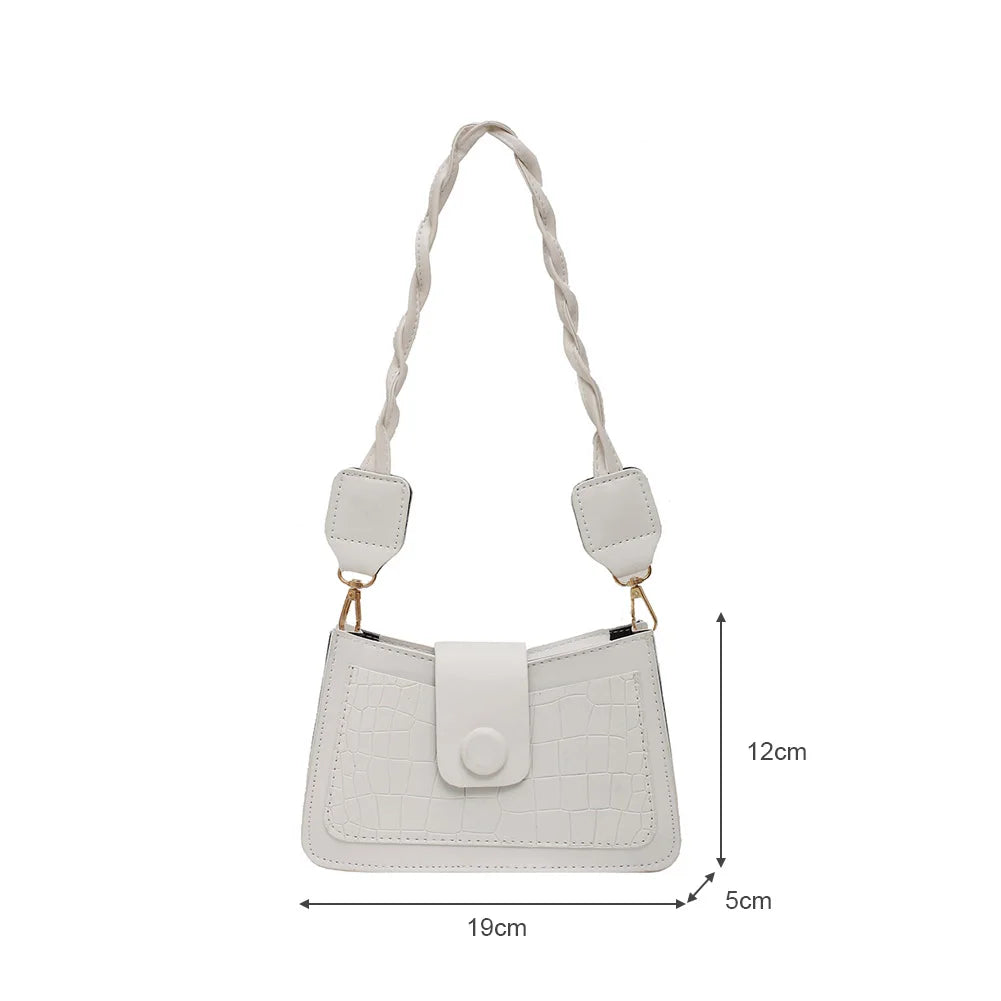 Stone Pattern Women Shoulder Bag PU Retro Woven Strap