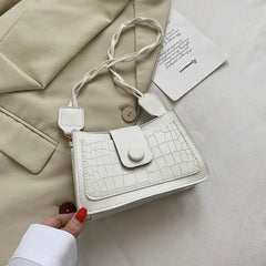 Stone Pattern Women Shoulder Bag PU Retro Woven Strap