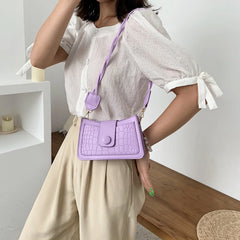 Stone Pattern Women Shoulder Bag PU Retro Woven Strap