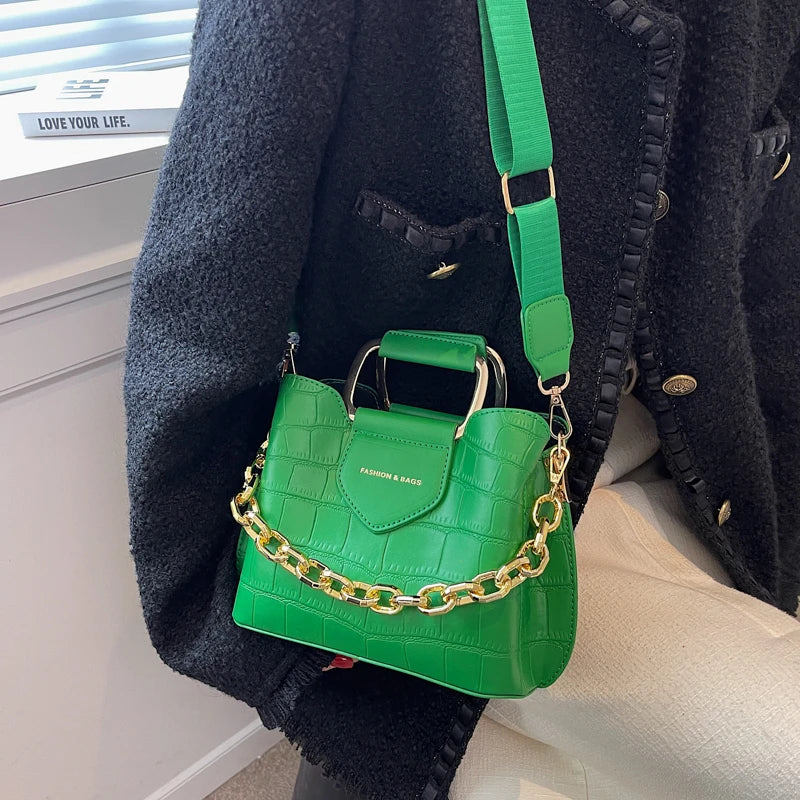 Stone Pattern PU Leather Bucket Crossbody Bags for Women Totes Women's Shoulder
