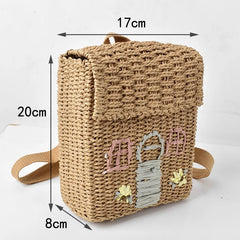 Rattan Backpack Girls Weave School Bags Beach Travel Women Shoulder B